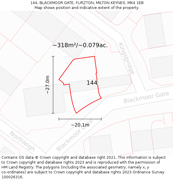 144, BLACKMOOR GATE, FURZTON, MILTON KEYNES, MK4 1EB: Plot and title map