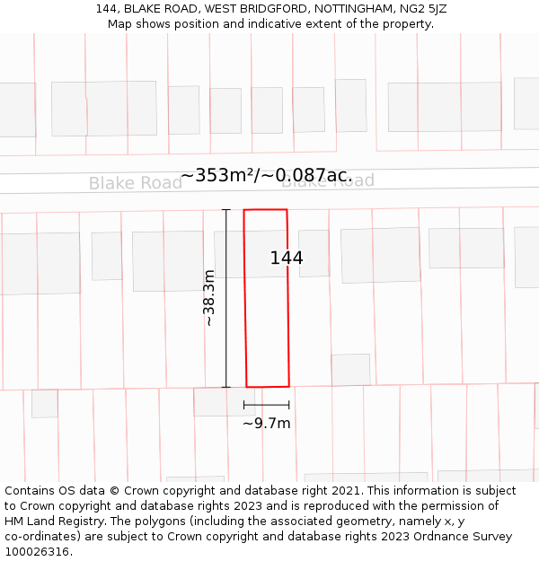 144, BLAKE ROAD, WEST BRIDGFORD, NOTTINGHAM, NG2 5JZ: Plot and title map