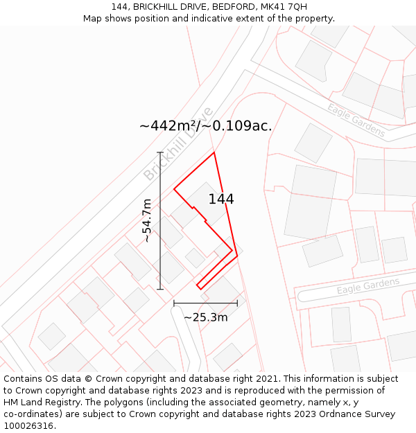 144, BRICKHILL DRIVE, BEDFORD, MK41 7QH: Plot and title map