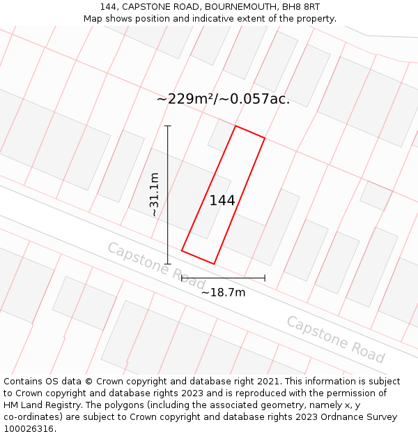 144, CAPSTONE ROAD, BOURNEMOUTH, BH8 8RT: Plot and title map