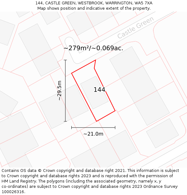 144, CASTLE GREEN, WESTBROOK, WARRINGTON, WA5 7XA: Plot and title map