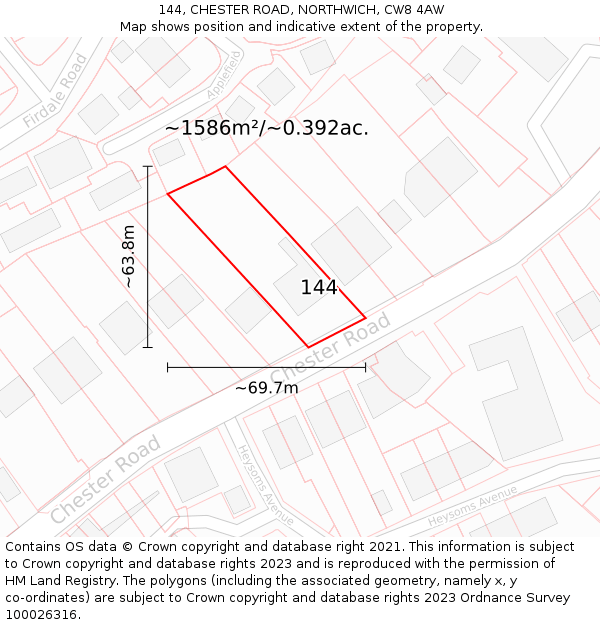 144, CHESTER ROAD, NORTHWICH, CW8 4AW: Plot and title map