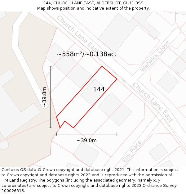 144, CHURCH LANE EAST, ALDERSHOT, GU11 3SS: Plot and title map