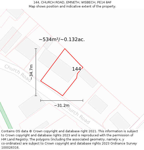 144, CHURCH ROAD, EMNETH, WISBECH, PE14 8AF: Plot and title map