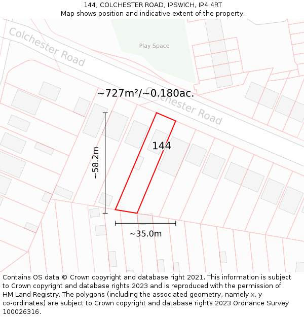 144, COLCHESTER ROAD, IPSWICH, IP4 4RT: Plot and title map