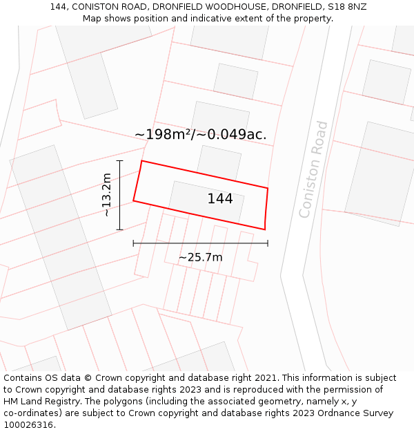 144, CONISTON ROAD, DRONFIELD WOODHOUSE, DRONFIELD, S18 8NZ: Plot and title map