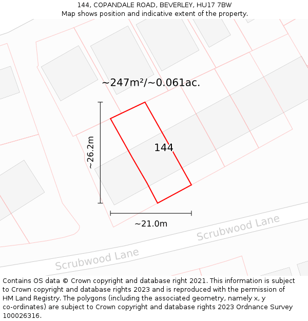 144, COPANDALE ROAD, BEVERLEY, HU17 7BW: Plot and title map