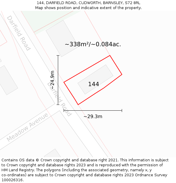 144, DARFIELD ROAD, CUDWORTH, BARNSLEY, S72 8RL: Plot and title map