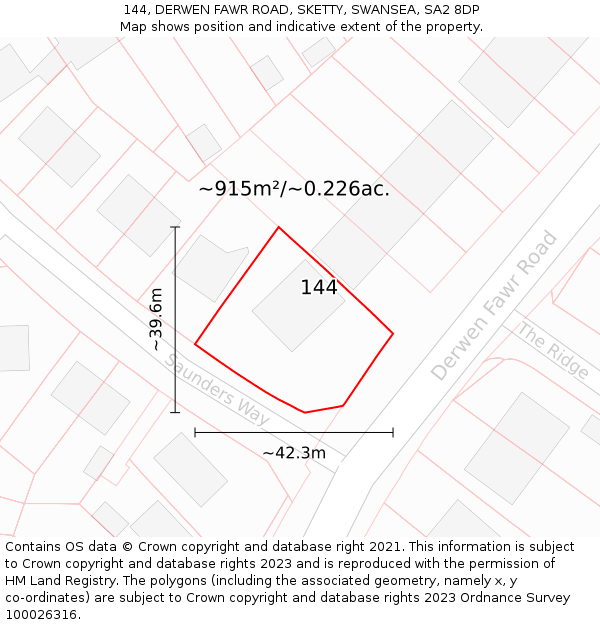 144, DERWEN FAWR ROAD, SKETTY, SWANSEA, SA2 8DP: Plot and title map