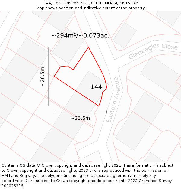 144, EASTERN AVENUE, CHIPPENHAM, SN15 3XY: Plot and title map