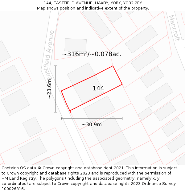 144, EASTFIELD AVENUE, HAXBY, YORK, YO32 2EY: Plot and title map