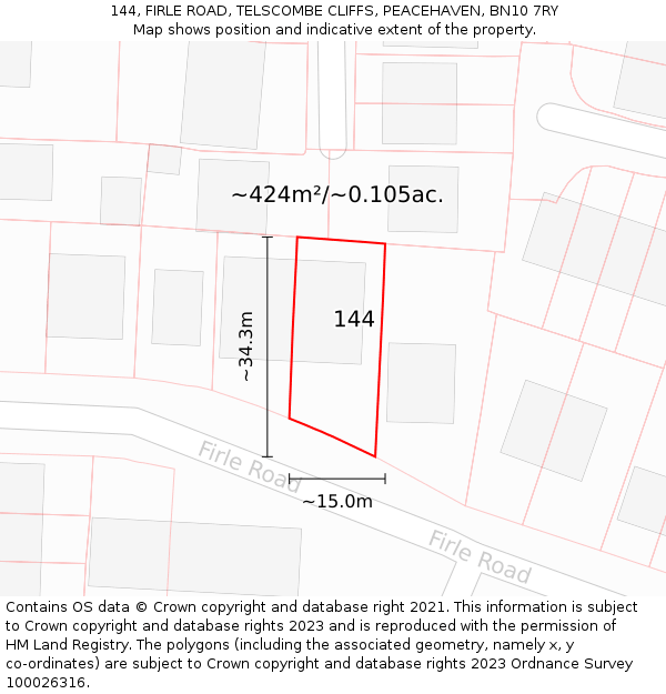 144, FIRLE ROAD, TELSCOMBE CLIFFS, PEACEHAVEN, BN10 7RY: Plot and title map