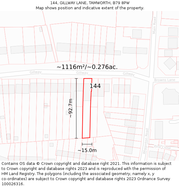 144, GILLWAY LANE, TAMWORTH, B79 8PW: Plot and title map