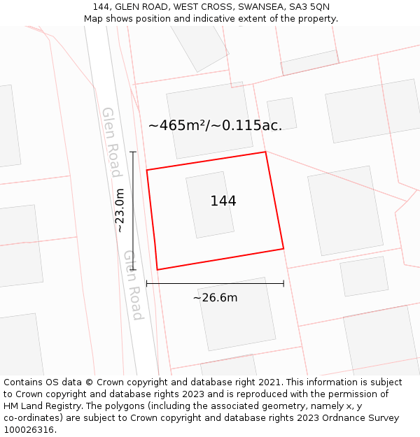 144, GLEN ROAD, WEST CROSS, SWANSEA, SA3 5QN: Plot and title map