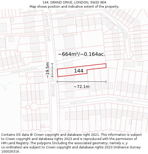 144, GRAND DRIVE, LONDON, SW20 9EA: Plot and title map