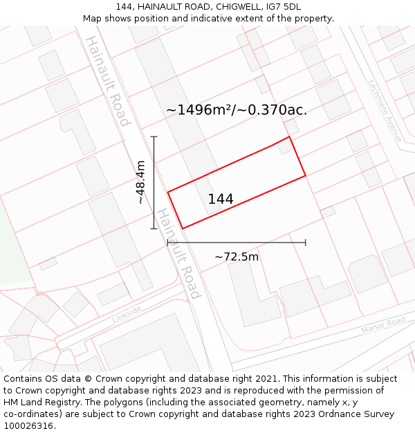 144, HAINAULT ROAD, CHIGWELL, IG7 5DL: Plot and title map