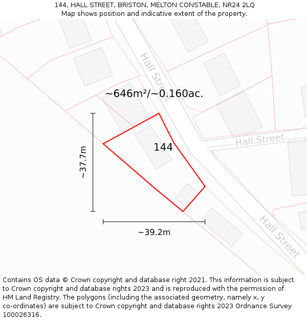 144, HALL STREET, BRISTON, MELTON CONSTABLE, NR24 2LQ: Plot and title map