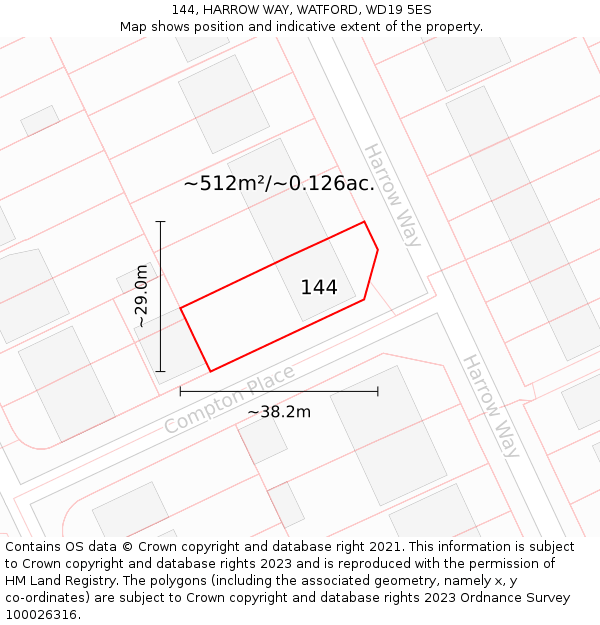 144, HARROW WAY, WATFORD, WD19 5ES: Plot and title map