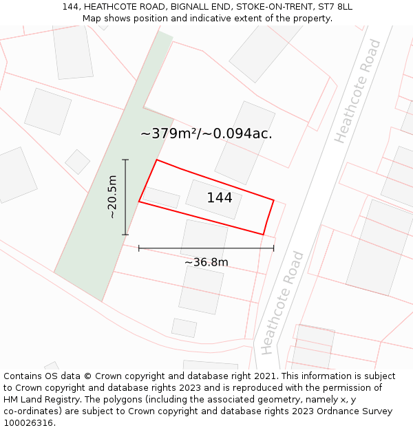 144, HEATHCOTE ROAD, BIGNALL END, STOKE-ON-TRENT, ST7 8LL: Plot and title map