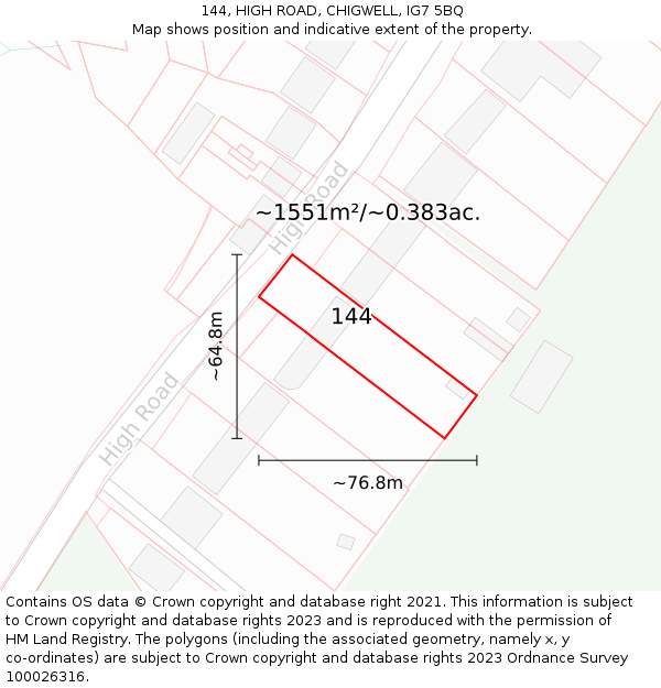 144, HIGH ROAD, CHIGWELL, IG7 5BQ: Plot and title map