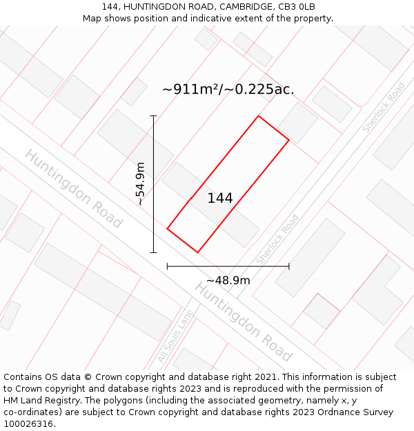 144, HUNTINGDON ROAD, CAMBRIDGE, CB3 0LB: Plot and title map