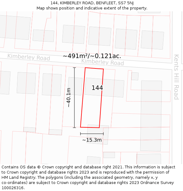 144, KIMBERLEY ROAD, BENFLEET, SS7 5NJ: Plot and title map