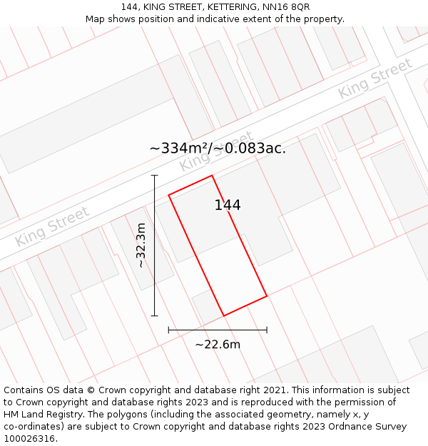 144, KING STREET, KETTERING, NN16 8QR: Plot and title map