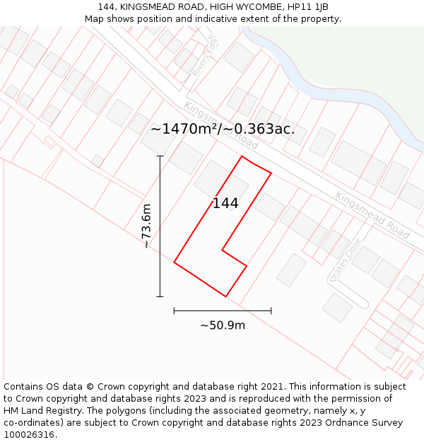 144, KINGSMEAD ROAD, HIGH WYCOMBE, HP11 1JB: Plot and title map