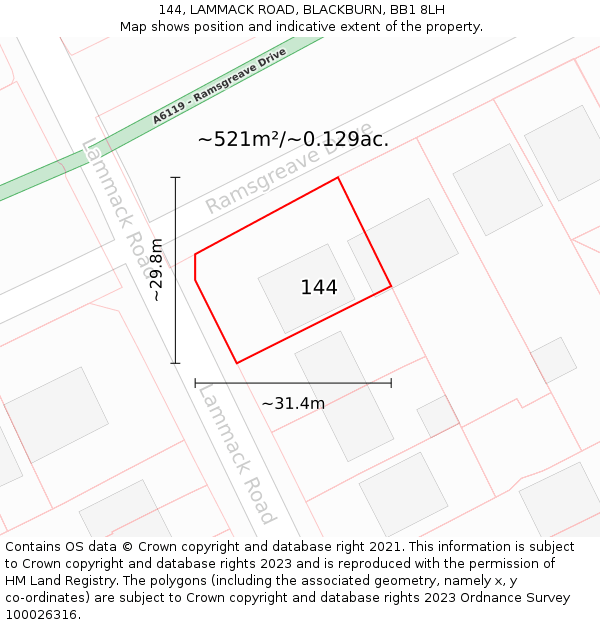 144, LAMMACK ROAD, BLACKBURN, BB1 8LH: Plot and title map