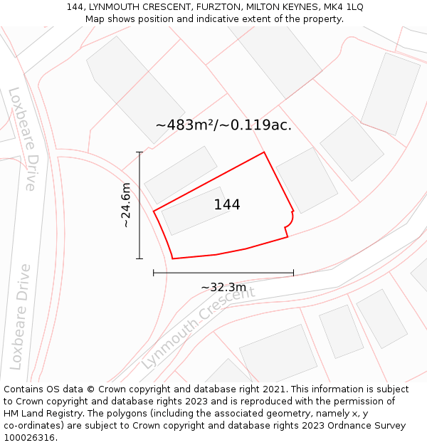 144, LYNMOUTH CRESCENT, FURZTON, MILTON KEYNES, MK4 1LQ: Plot and title map