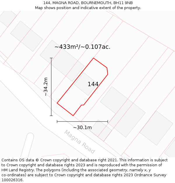 144, MAGNA ROAD, BOURNEMOUTH, BH11 9NB: Plot and title map