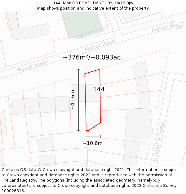 144, MANOR ROAD, BANBURY, OX16 3JW: Plot and title map