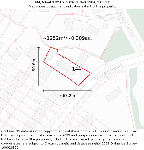 144, MAYALS ROAD, MAYALS, SWANSEA, SA3 5HF: Plot and title map