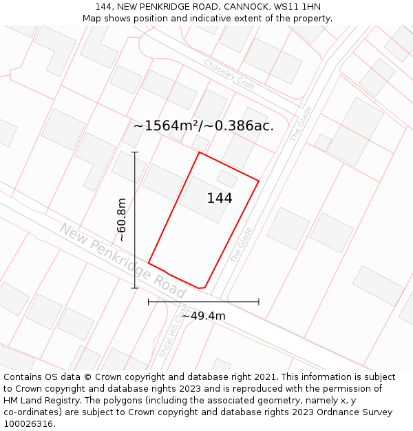 144, NEW PENKRIDGE ROAD, CANNOCK, WS11 1HN: Plot and title map