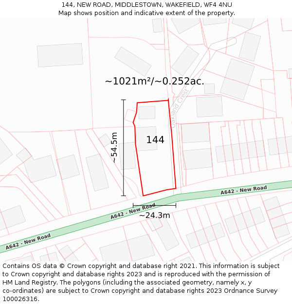 144, NEW ROAD, MIDDLESTOWN, WAKEFIELD, WF4 4NU: Plot and title map