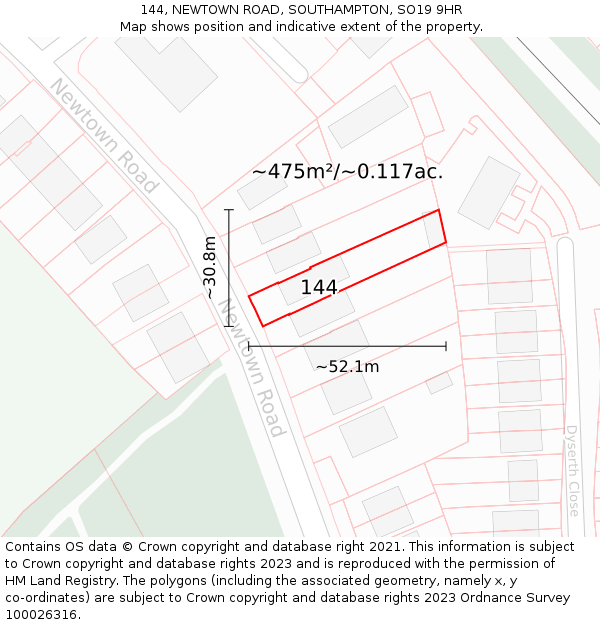 144, NEWTOWN ROAD, SOUTHAMPTON, SO19 9HR: Plot and title map