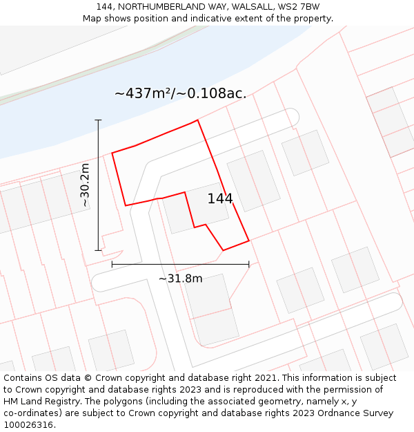 144, NORTHUMBERLAND WAY, WALSALL, WS2 7BW: Plot and title map