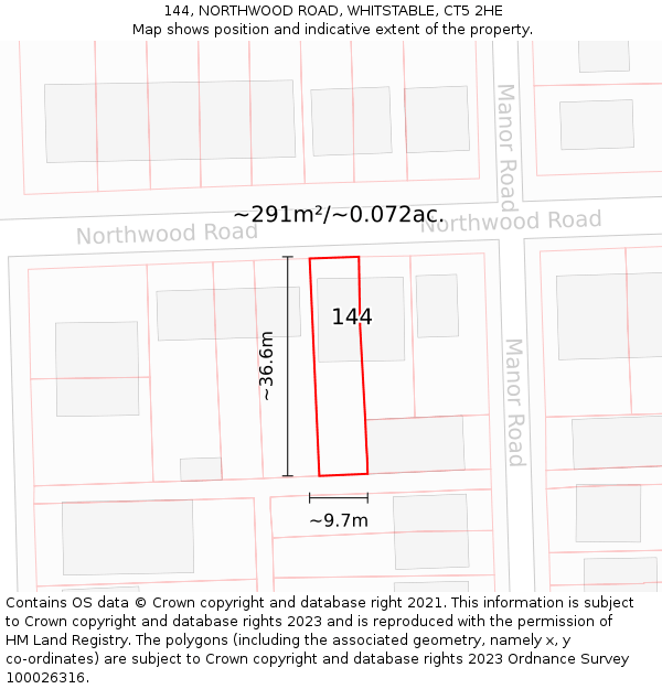 144, NORTHWOOD ROAD, WHITSTABLE, CT5 2HE: Plot and title map