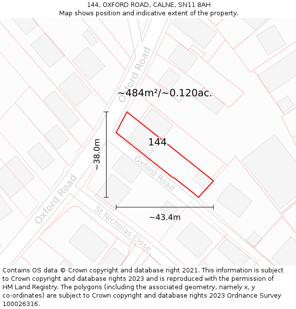 144, OXFORD ROAD, CALNE, SN11 8AH: Plot and title map