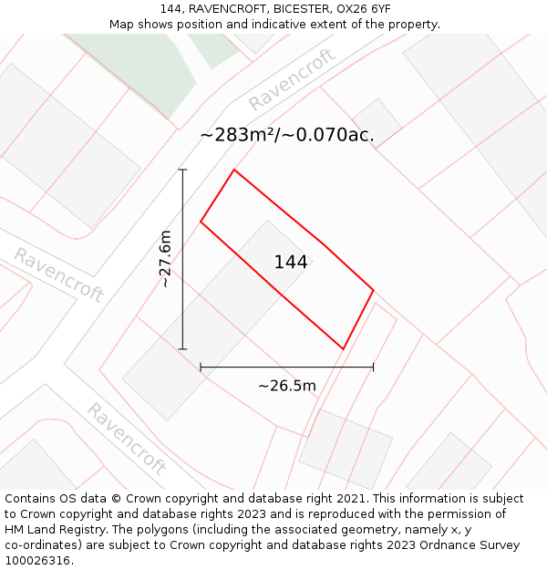 144, RAVENCROFT, BICESTER, OX26 6YF: Plot and title map