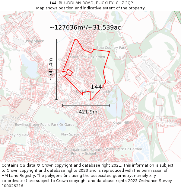 144, RHUDDLAN ROAD, BUCKLEY, CH7 3QP: Plot and title map