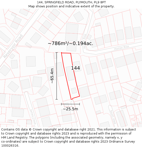144, SPRINGFIELD ROAD, PLYMOUTH, PL9 8PT: Plot and title map