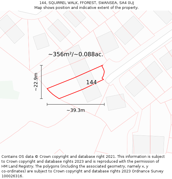 144, SQUIRREL WALK, FFOREST, SWANSEA, SA4 0UJ: Plot and title map