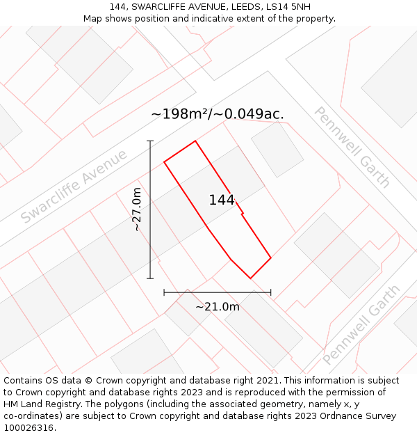 144, SWARCLIFFE AVENUE, LEEDS, LS14 5NH: Plot and title map