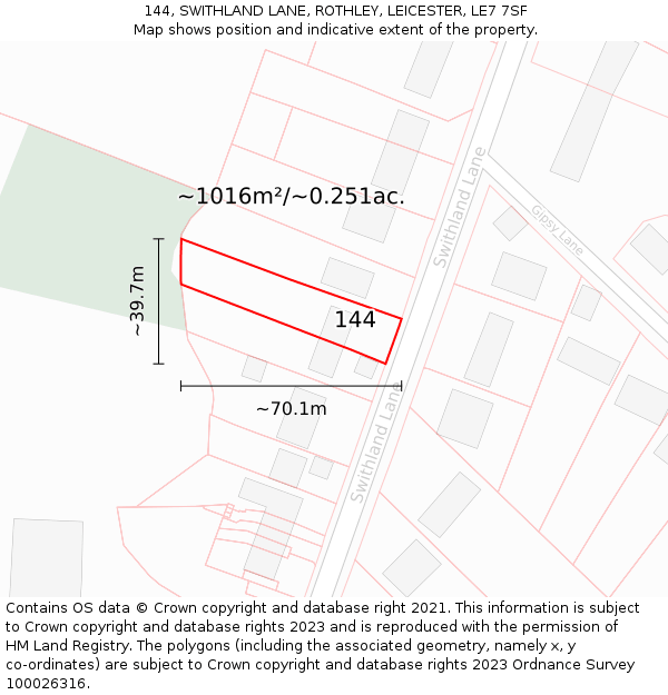 144, SWITHLAND LANE, ROTHLEY, LEICESTER, LE7 7SF: Plot and title map