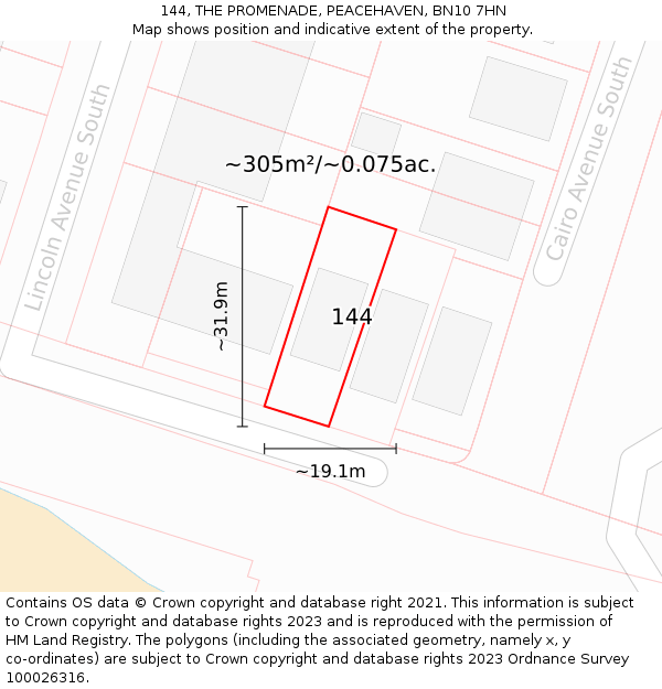 144, THE PROMENADE, PEACEHAVEN, BN10 7HN: Plot and title map