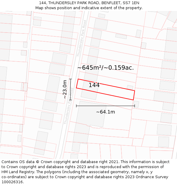 144, THUNDERSLEY PARK ROAD, BENFLEET, SS7 1EN: Plot and title map