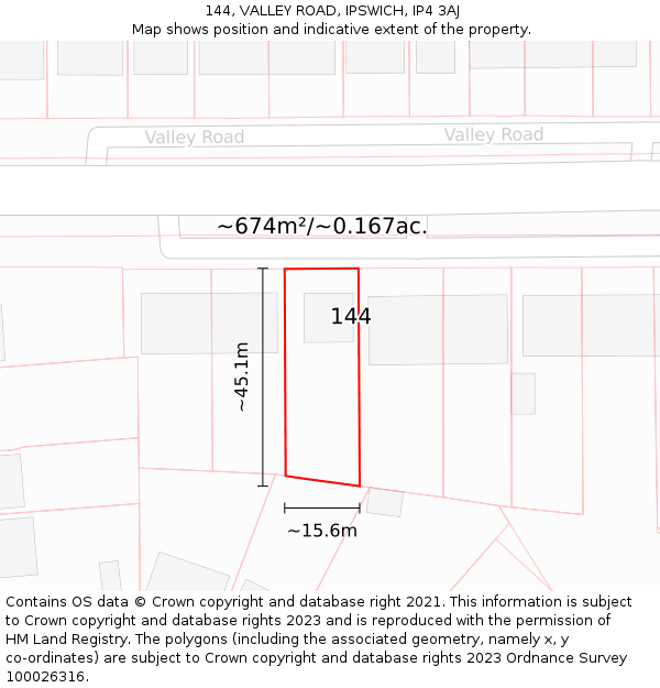 144, VALLEY ROAD, IPSWICH, IP4 3AJ: Plot and title map