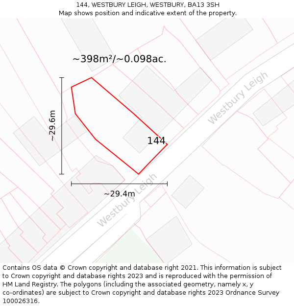 144, WESTBURY LEIGH, WESTBURY, BA13 3SH: Plot and title map