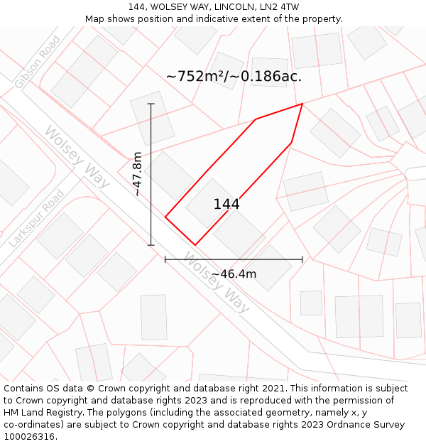 144, WOLSEY WAY, LINCOLN, LN2 4TW: Plot and title map